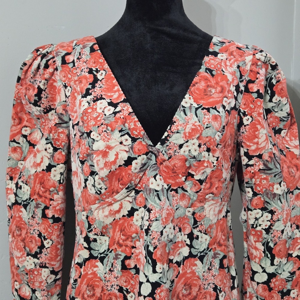 Free People Kapowski Floral Mini Dress Sz 8 Black Red Boho Romantic Cottagecore - Picture 7 of 16